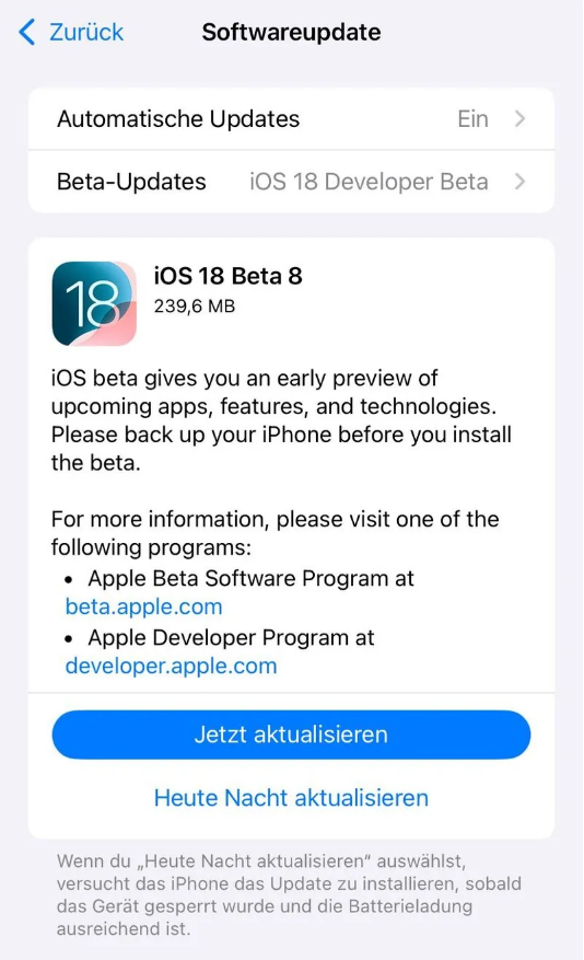 修文苹果手机维修分享苹果 iOS / iPadOS 18 开发者预览版 Beta 8 发布 